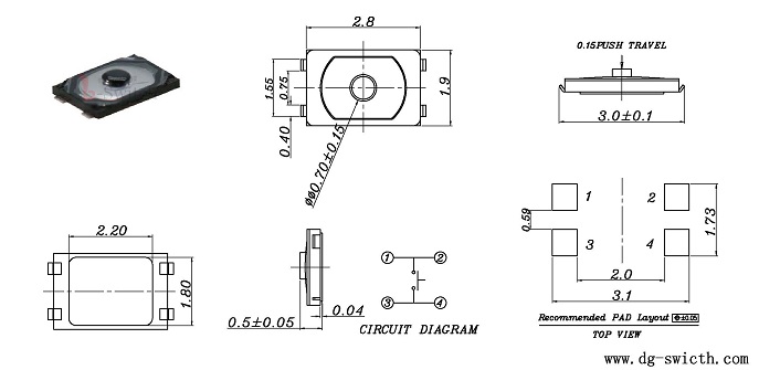 2.8*1.9轻触开关尺寸图