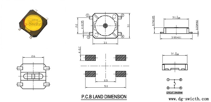 3*3*0.7轻触开关尺寸图