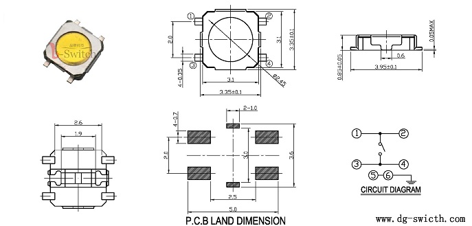 3.3*3.3*0.85轻触开关尺寸图