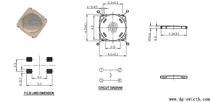 4.5*4.5*0.4轻触开关尺寸图