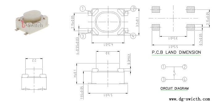 3.2*4.2轻触开关尺寸图