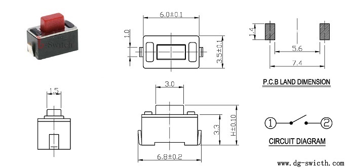 3*6包脚轻触开关尺寸图