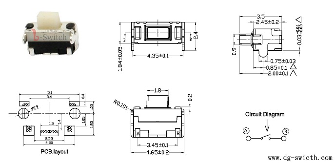 2*4分体防水侧按轻触开关尺寸图