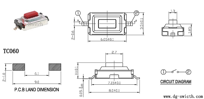 3*6一字型轻触开关尺寸图